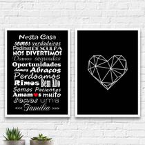 kit 2 Quadros Frase Família Coração 33x24cm - com vidro