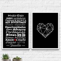 Kit 2 Quadros Frase Família Coração 33X24Cm