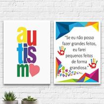 Kit 2 Quadros Frase Reflexão Autismo 24X18Cm Vidro Branca