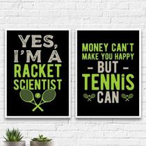 Kit 2 Quadros Frases Tennis 45X34Cm - Com Vidro Branca