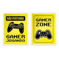 Kit 2 Quadros Gamer Zone Amarelo 33x24cm - com vidro Kit 2 Quadros Gamer Zone Amarelo 33x24cm - com vidro
