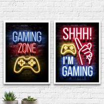 Kit 2 Quadros Gaming Zone 33X24Cm - Com Vidro Branca