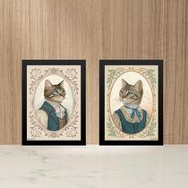 Kit 2 Quadros Gato e Gata - Clássicos Vintage 24x18cm - com vidro