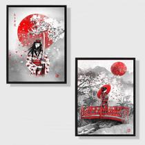 Kit 2 Quadros Geisha Art 33x24cm - com vidro Kit 2 Quadros Geisha Art 33x24cm - com vidro