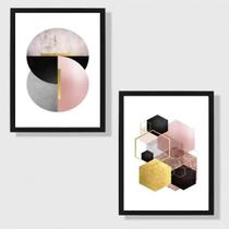Kit 2 Quadros Geométricos 33X24Cm - Com Vidro Moldura Branca