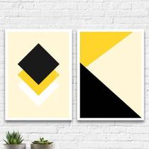Kit 2 Quadros Geométricos Amarelo E Preto 45X34Cm - Preta