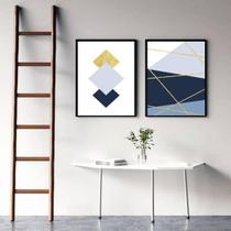 Kit 2 Quadros Geométricos Tons De Azul 45X34Cm - Preta