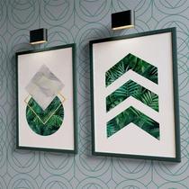 Kit 2 Quadros Geométricos Verdes Folhas 33x24cm - com vidro Kit 2 Quadros Geométricos Verdes Folhas 33x24cm - com vidro