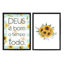 Kit 2 Quadros Girassóis Deus É Bom 24X18Cm - Madeira Branca Kit 2 Quadros Girassóis Deus É Bom 24X18Cm - Madeira Branca