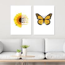 Kit 2 Quadros Girassol E Borboleta 33x24cm - com vidro