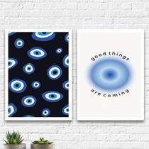 kit 2 Quadros Good Things Coming Olho Grego 24x18cm