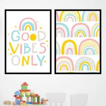 Kit 2 Quadros Good Vibes Arco-Íris 24x18cm - com vidro