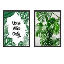 Kit 2 Quadros Good Vibes Only 33X24 C/Vidro - Madeira Preta