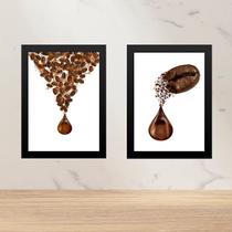 Kit 2 Quadros Gotas Grãos De Café 24x18cm Kit 2 Quadros Gotas Grãos De Café 24x18cm