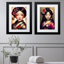 Kit 2 Quadros Grandes Gueixas- 60x48cm