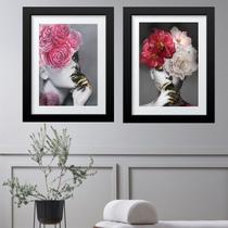 Kit 2 Quadros Grandes Mulher Flores - 60x48cm Kit 2 Quadros Grandes Mulher Flores - 60x48cm