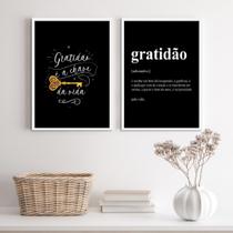 Kit 2 Quadros Gratidão Chave Vida 33x24cm - Preta