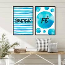 Kit 2 Quadros Gratidão e Fé Azul 45x34cm Kit 2 Quadros Gratidão e Fé Azul 45x34cm