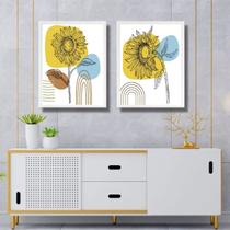 Kit 2 Quadros Gravuras Girassóis Boho 24x18cm - com vidro