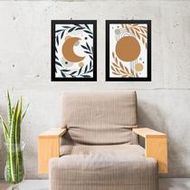 Kit 2 Quadros Gravuras Luas Boho 24x18cm - com vidro Kit 2 Quadros Gravuras Luas Boho 24x18cm - com vidro