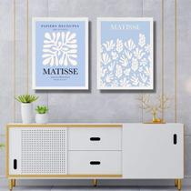 Kit 2 Quadros Gravuras Matisse Azul E Branco 33X24Cm - Vidro