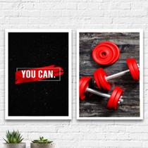 Kit 2 Quadros Halteres De Academia You Can 33x24cm Kit 2 Quadros Halteres De Academia You Can 33x24cm
