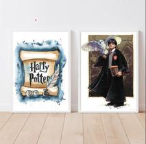 Kit 2 Quadros Harry Potter Aquarela 33x24cm