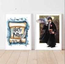 Kit 2 Quadros Harry Potter Aquarela 45x34cm