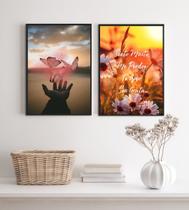 Kit 2 Quadros Ho Oponopono Mágico- Flores Borboletas 45x34cm - com vidro