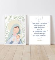 Kit 2 Quadros Infantil Bebê Nossa Senhora e Versículo Seja Forte e Corajoso 24x33 c Vidro Kit 2 Quadros Infantil Bebê Nossa Senhora e Versículo Seja Forte e Corajoso 24x33 c Vidro