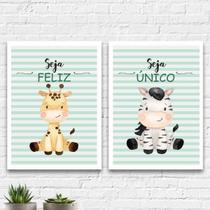 Kit 2 Quadros Infantil Tema Safari Seja Feliz 45X34Cm Branca Kit 2 Quadros Infantil Tema Safari Seja Feliz 45X34Cm Branca