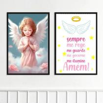 Kit 2 Quadros Infantis Anjinho Rezando 24X18Cm - Com Vidro