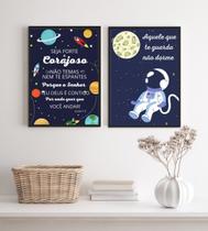 Kit 2 Quadros Infantis Evangélicos Tema Espacial 24x18cm - com vidro Kit 2 Quadros Infantis Evangélicos Tema Espacial 24x18cm - com vidro