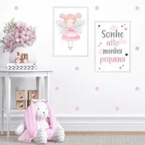 Kit 2 Quadros Infantis Fadinha- Sonhe Alto 45x34cm - com vidro Kit 2 Quadros Infantis Fadinha- Sonhe Alto 45x34cm - com vidro