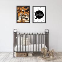 Kit 2 Quadros Infantis Laranja E Preto - Safari 45X34Cm