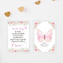 Kit 2 Quadros Infantis Menina Borboleta Rosa - Cristão 45x34cm