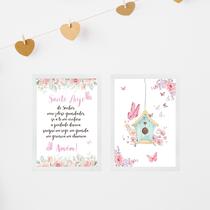 Kit 2 Quadros Infantis Menina Santo Anjo - Borboletinhas 24x18cm - com vidro