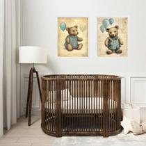 Kit 2 Quadros Infantis Ursos Vintage - Balões 45X34Cm