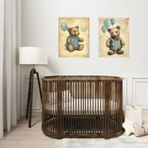 Kit 2 Quadros Infantis Ursos Vintage - Balões 45x34cm