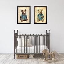 Kit 2 Quadros Infantis Ursos Vintage Clássico 33X24Cm Vidro