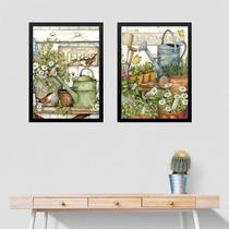 Kit 2 Quadros Jardim - Flores e Regadores 33x24cm Kit 2 Quadros Jardim - Flores e Regadores 33x24cm