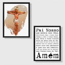 Kit 2 Quadros Jesus Cruxificado Pai Nosso 33X24Cm Com Vidro