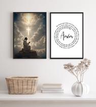 Kit 2 Quadros Jesus Orando- Pai Nosso 24x18cm Kit 2 Quadros Jesus Orando- Pai Nosso 24x18cm