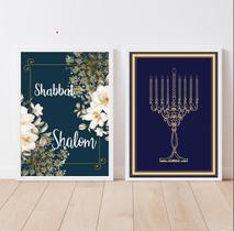 Kit 2 Quadros Judaicos Shabbat Shalom 24x18cm - Branco Kit 2 Quadros Judaicos Shabbat Shalom 24x18cm - Branco