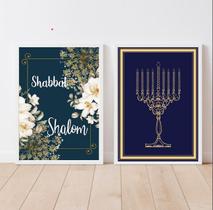 Kit 2 Quadros Judaicos Shabbat ShalomMenorah 45x34cm - com vidro