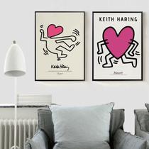 Kit 2 Quadros Keith Haring Heart Love 33X24Cm - Com Vidro