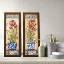 Kit 2 Quadros Lavabo Banheiro Sala Cozinha Planta Flor Azulejo Kit 2 Quadros Lavabo Banheiro Sala Cozinha Planta Flor Azulejo