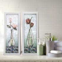 Kit 2 Quadros Lavabo Banheiro Sala Cozinha Vaso Flores Decoração Kit 2 Quadros Lavabo Banheiro Sala Cozinha Vaso Flores Decoração