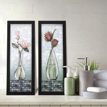 Kit 2 Quadros Lavabo Banheiro Sala Cozinha Vaso Flores Decoração