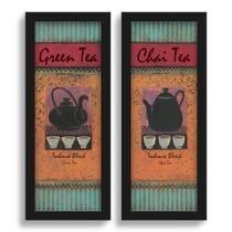 Kit 2 Quadros Lavabo Chá Verde Listras Bule Laranja Azul Kit 2 Quadros Lavabo Chá Verde Listras Bule Laranja Azul